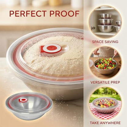 3 Pcs Pizza Dough Proofing Container Set, 23.7 fl oz Stainless Steel Proofing Box with Airtight Lid & Scraper, Stackable Mixing Bowl, Metal Salad Bowl for Kitchen Prep, Cooking, Baking & Food Storage