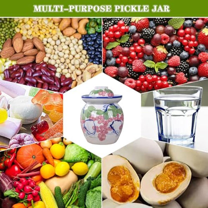 Creative Grape Pattern Kimchi Jar, Thickened Ceramic Fermentation Tank, Traditional Water-Sealed Pickling Crock, Wide Mouth Design(1.5kg/52.9oz) - size: 1.5kg/52.9oz