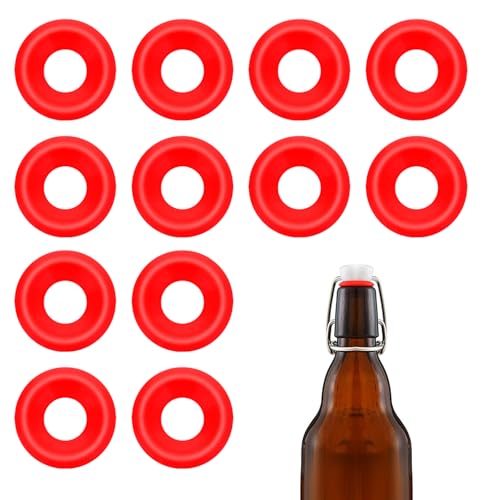 12 PCs Reusable Silicone Gaskets Washers Seals for Cap Swing Flip Top Bottle for Home Brew Beer Soda Bottle Sealing & Accessories (Red half cover design) - color: Red half cover design