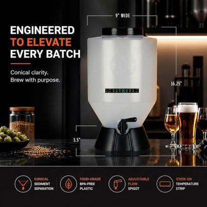 Signature Pro Beer Making Kit – NO AIRLOCK OR SIPHON REQUIRED – Conical Fermenter Eliminates Sediment and Makes Great Tasting Home Brewed Beer - Includes a 2 Gallon Pilsner Recipe