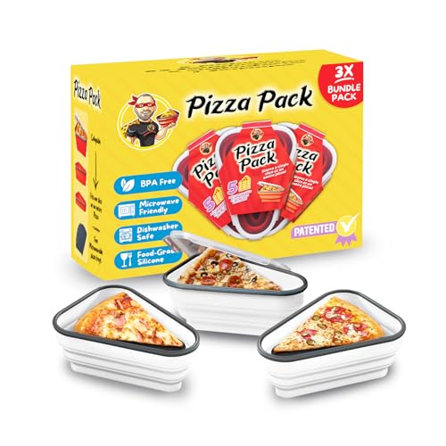 PIZZA PACK The Perfect Reusable Pizza Storage Container with 5 Microwavable Serving Trays - BPA-Free Adjustable Pizza Slice Container to Organize & Save Space, 3 Pack, White - color: White, size: 3 Pack