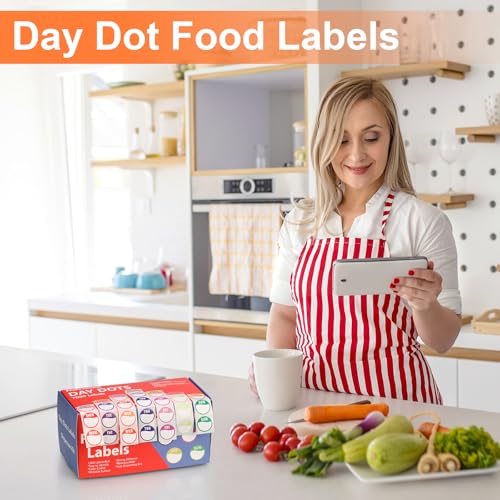7000pcs Days of The Week Stickers Colored Dot Food Labels Removable Date Labels with Dispenser Box for Food Containers Restaurant Supplies