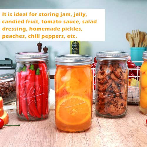 32oz Canning Jars, Wide Mouth Mason Jars with Lids and Bands Excellent Choice for Canning,Fermenting,Pickling,Spice Jars,Canned Goods,DIY Projects,Wedding Favors,Microwave/Freeze/Dishwasher Safe,4Pack