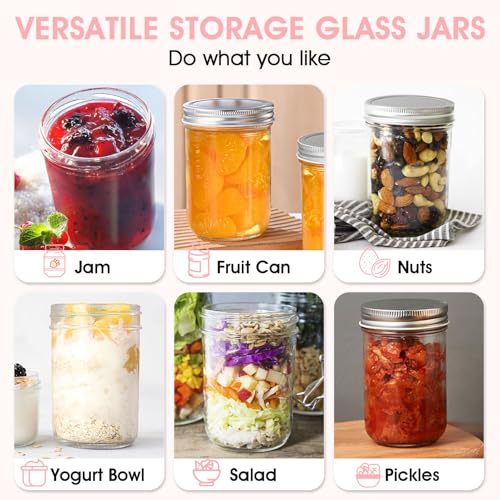 Showvigor 2 Pack Wide Mouth Mason Jars 16oz - Airtight Glass Canning Jars for Food Storage, Meal Prep, Overnight Oats, Pickling, Salad & Wedding Favors (Leak-Proof Lids)