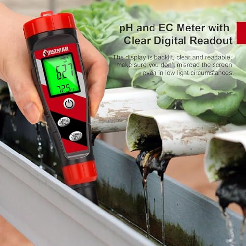 UIUZMAR pH Meter for Water Hydroponics Supplies - pH Up and Down Tester Digital PPM Meter EC Meter Combo for Home Growers – Accurate pH Tester TDS EC Reader for Hydroponics - color: Red