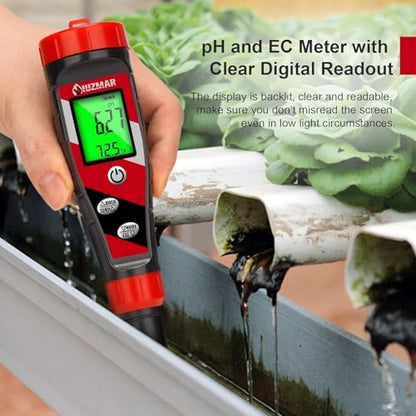 UIUZMAR pH Meter for Water Hydroponics Supplies - pH Up and Down Tester Digital PPM Meter EC Meter Combo for Home Growers – Accurate pH Tester TDS EC Reader for Hydroponics - color: Red