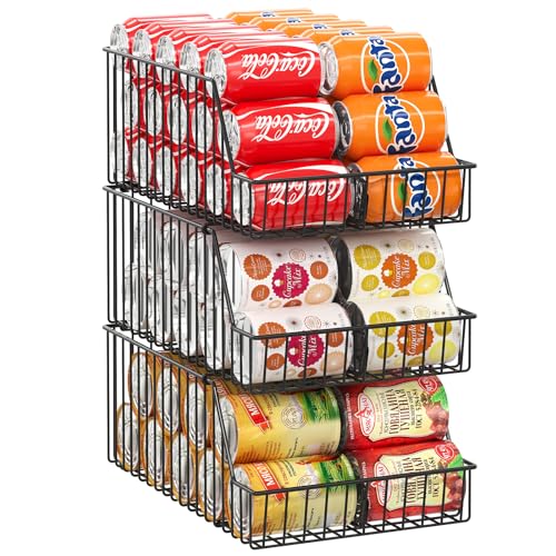 3 Pack Can Storage Organizer For Pantry,Stackble Widen Can Holder Rack With 3 Adjustable Dividers, Can Dispensers For Soup Soda Canned Food Water Bottle, Pop Drink Organizers for Cabinet Shelf - color: Black, size: 16.94"D x 11.23"W x 17.14"H