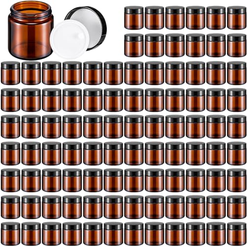 Norme 120 Pcs 4 oz Glass Jars with Lids Leakproof Round Airtight Empty Cosmetic Jars with Inner Liners Lid for Storing Lotions Powder Ointments Making Tins (Black,Amber) - color: Black, Amber, size: 4 oz