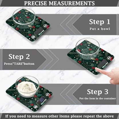 Food Scale Kitchen Scale Food Weight Scales Digital Weight Grams and Ounces Small Electronic Food Scale for Baking Cooking Holly Berries Pine Needles Stars Dark Green - color: Holly Berries Pine Needles Stars Dark Green