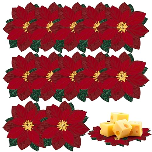 Tenceur 100 Count Christmas Poinsettia Parchment Paper Cheese 6'' Cheese Paper Parchment for Fall Christmas Party Holiday Kitchen Dining Table Charcuterie Boards Food Serving Decoration, Double Sided - color: Poinsettia