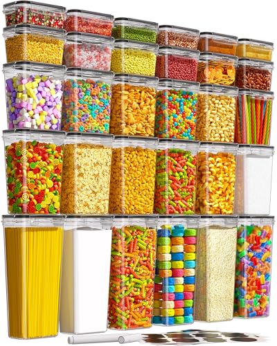 KEMETHY 30 PCS Airtight Food Storage Containers with Lids, Kitchen Pantry Organization and Storage, BPA-Free Plastic Scale Food Canisters for Cereal, Flour, Sugar, Dry Food, Include Labels & Marker - color: 30 Piece