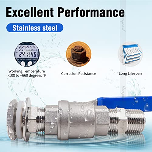 3/4" O.D. thread stainless steel home brewing bulkhead ball valve fitting kit 1st generation - size: 3/4" O.D. thread, 1st generation
