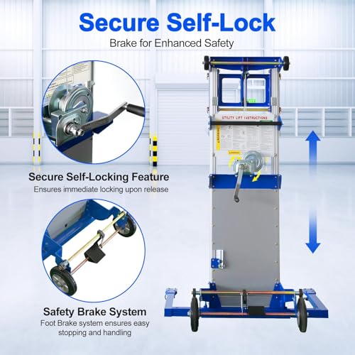 122" Material Lift Winch Stacker, 400 lbs Capacity Manual Material Lifts, Adjustable Straddle Material Lifter, Hand Winch Lift Trucks for Warehouse, Factory, Lightweight, 42.90" L x 43.30" W - color: Blue Adjustable Legs