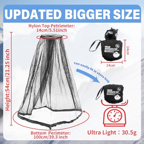 Benvo Mosquito Head Net Mesh One Piece Face Neck Fly Netting Cover from Bugs Gnats Noseeums Hat-Compatible Insect Shield for Fishing, Camping, Gardening (2pcs, Black, Upgraded Big Net) - color: Black