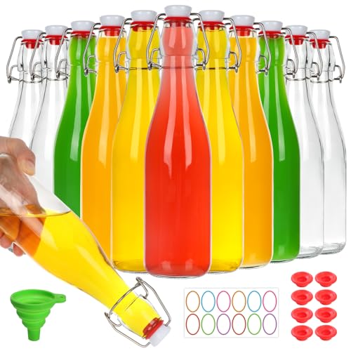 Alotpower Swing Top Glass Bottles with Airtight Lids 12oz 12Pack | Flip Top Glass Bottle for Vanilla Extract Bottles/Home Brewing/Beverages/Oil (12fl. oz, Set of 12) - size: 12fl.oz