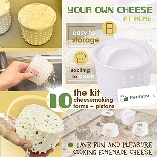 10 pcs Small Cheese Mold for Cheese Making with a Follower 1/3 QT - Cheddar Cheese Making Basket Kit - Homemade Cheese Making Supplies - Hard Cheese Form Molds - Moldes Para Queso Fresco Casero