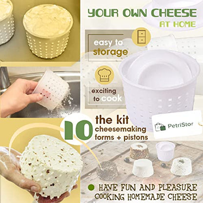 10 pcs Small Cheese Mold for Cheese Making with a Follower 1/3 QT - Cheddar Cheese Making Basket Kit - Homemade Cheese Making Supplies - Hard Cheese Form Molds - Moldes Para Queso Fresco Casero