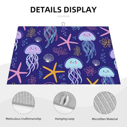 Cute Jellyfish and Starfish Dish Drying Mat for Kitchen Counter Microfiber Absorbent Reusable Washable 18x24in - color: Cute Jellyfish And Starfish