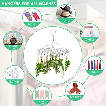4Pcs Hanging Drying Rack for Herb with 30 Stainless Steel Clip Dryer Hook | Space Saving, for Fresh Herb, Flower Bud, Plants, Culinary Dry Rack, Clothes Laundry - style: Square
