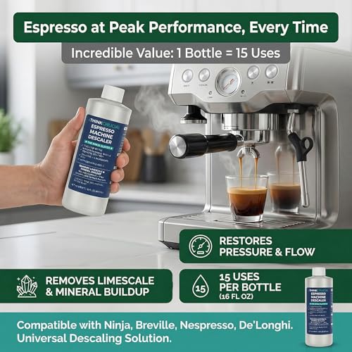 Think Crucial 15-Use Espresso Machine Descaler for Ninja Luxe Café NCCA1000, CFP451, CFP301 — 45% Acid Concentrate — 64% More Savings — 5-Year Supply — 16oz