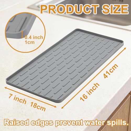 Silicone Coffee Mat, 16"X7" Heat-Resistant,Eco-friendly,Hygienic Drying Pad,Leak-Proof and Non-Slip,Removable Silicone Mat with Concave and Convex Design,（Gray 16X7） - color: Gray, size: 16" x 7"