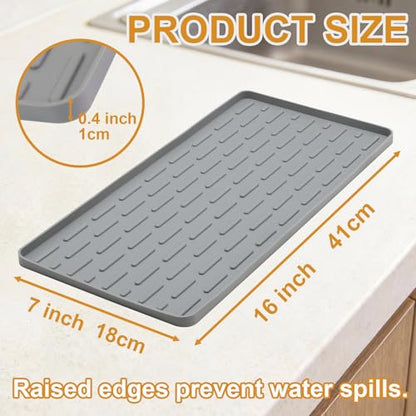 Silicone Coffee Mat, 16"X7" Heat-Resistant,Eco-friendly,Hygienic Drying Pad,Leak-Proof and Non-Slip,Removable Silicone Mat with Concave and Convex Design,（Gray 16X7） - color: Gray, size: 16" x 7"