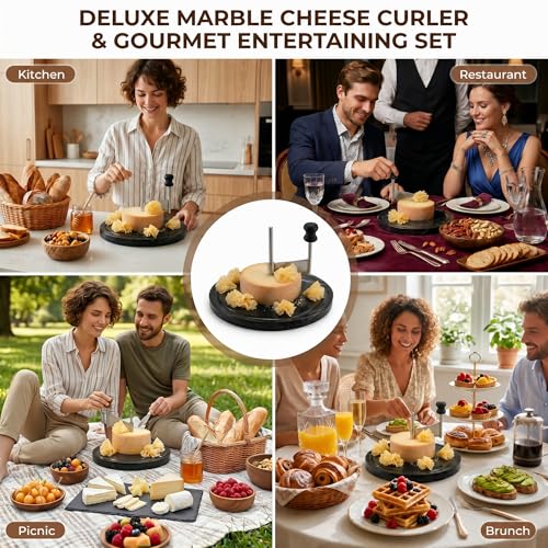 Marble Cheese Curler & Cheese Flower Cutter – Sharp Stainless Steel Blade with Dust Cover & Knife Set for Cheese Flowers, Wheels & Appetizers | Easy to Use & Clean | Gift for Entertaining - color: Marble Base - Black