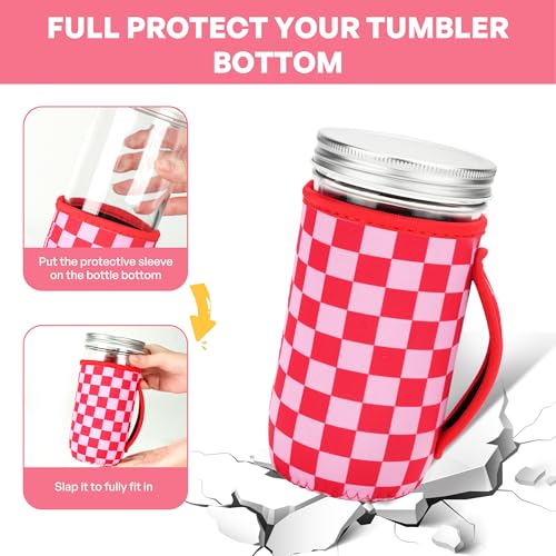 KJQJLY 4 Pcs Mason Jars Sleeves Neoprene 24oz Regular and Wide Mouth Mason Jar Sleeves Holder with Handle (Checkered, 24 OZ) - color: Checkered, size: 24 OZ