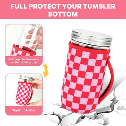 KJQJLY 4 Pcs Mason Jars Sleeves Neoprene 24oz Regular and Wide Mouth Mason Jar Sleeves Holder with Handle (Checkered, 24 OZ) - color: Checkered, size: 24 OZ