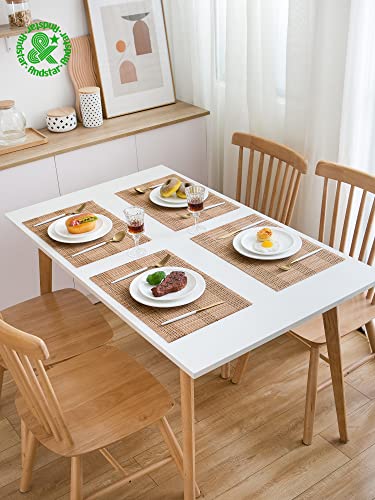Set of 8 Pcs Bamboo Placemats Natural Anti-Slip Bamboo Placemats Washable Heat-Resistant Table Mats for Dining Room and Kitchen (Brown+White+Black) - color: Brown+white+black, size: Set of 8 Placemat 17.7 x 11.8 inch