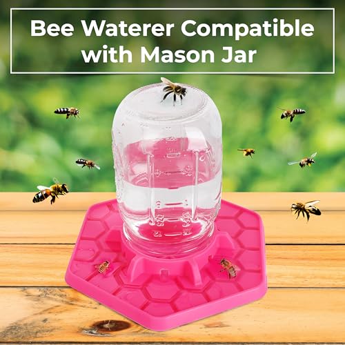 Bee Feeder for Mason Jar Made of Silicone - Bee Watering Station for Garden Compatible with Regular Mouth Mason Jars (Pink) - color: Pink