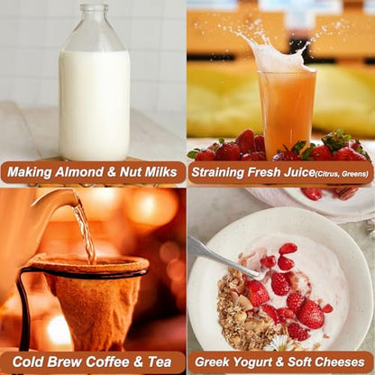 4 Pcs 12"x12" Nut Milk Bag, Strong Durable, Premium Ultra-Fine 200 Mesh Nylon CheeseCloth Bags for Straining, Reusable All Purpose Nut Bag Strainer for making Almond & Nut Milks, Cold Brew, Juicing - color: Premium Nylon - 4 Pcs