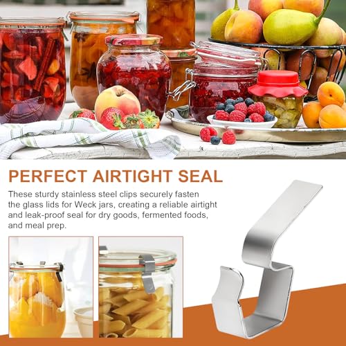 24 Pcs Stainless Steel Jar Clips/Clamps for Weck Jars, Airtight Food Preservation Clamps for Mason/Weck Canning Jars with Glass Lids, Rust-Proof & Reusable Kitchen Canning Supplies