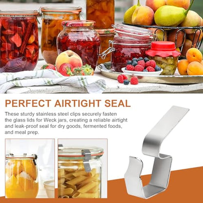 24 Pcs Stainless Steel Jar Clips/Clamps for Weck Jars, Airtight Food Preservation Clamps for Mason/Weck Canning Jars with Glass Lids, Rust-Proof & Reusable Kitchen Canning Supplies