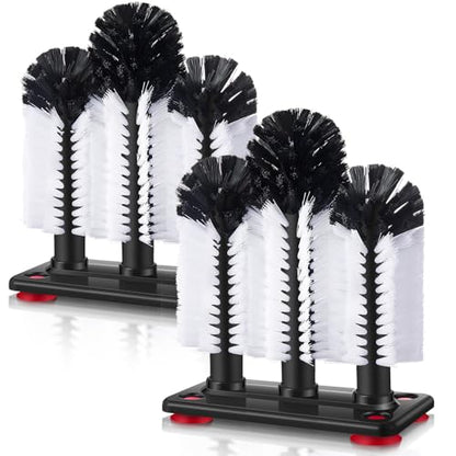 Havawish 2 Pack Water Bottle Cleaning Brush with Suction Base, 3 Head Bristle Bar Glass Washer for Sink, Cup Washer Brush Cleaner for Bar Beer Cup, Wine Glass, Long Leg Cup Kitchen Tools