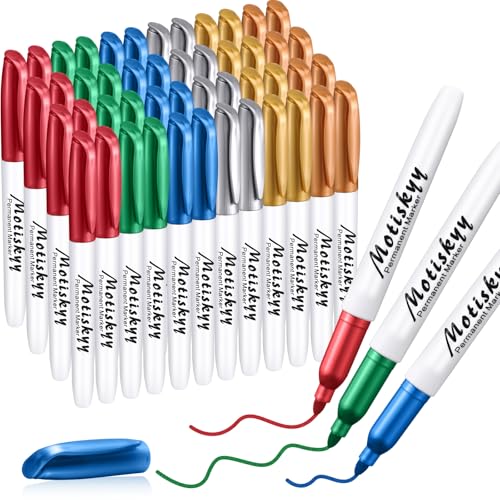 Motiskyy 48 Pcs Metallic Permanent Markers Bulk Metallic Marker Pens Medium Tip Quick Dry Paint Pen for DIY Crafts Artist Illustration Gift Card Making(Colorful) - color: Colorful