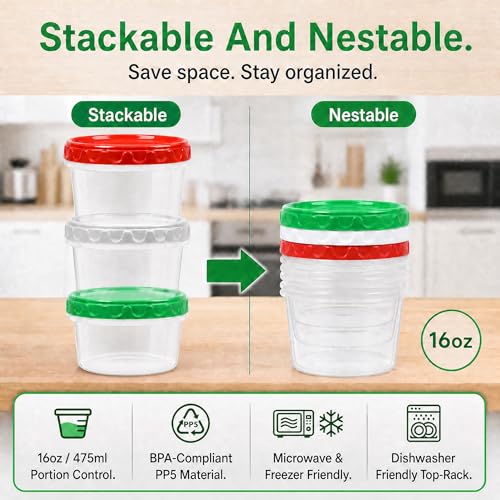 EONJOE 16oz Plastic Freezer Food Soup Containers with Lids, 2 Cup, 12pcs | Airtight & BPA-free for fresh food. Dishwasher/freezer safe, perfect for soup meal prep, portion control,snacks on-the-go - size: 16oz