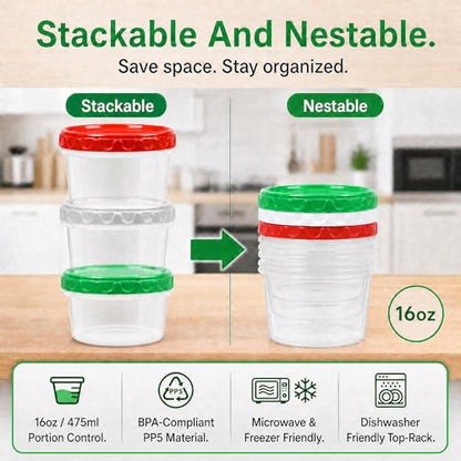 EONJOE 16oz Plastic Freezer Food Soup Containers with Lids, 2 Cup, 12pcs | Airtight & BPA-free for fresh food. Dishwasher/freezer safe, perfect for soup meal prep, portion control,snacks on-the-go - size: 16oz