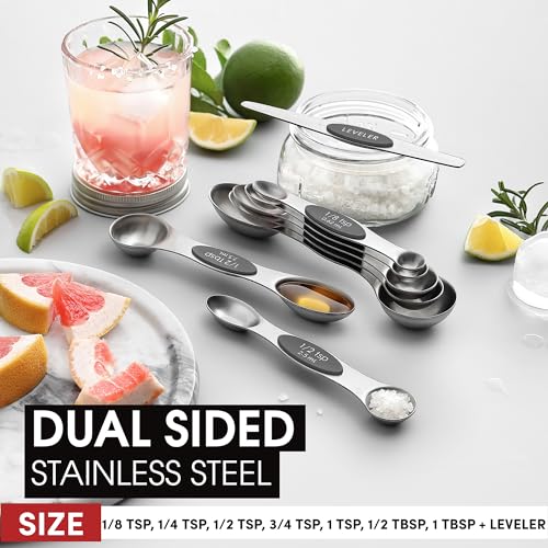 Spring Chef Stainless Steel Magnetic Measuring Spoons Set of 8 with Leveler, Dual Sided Metal Teaspoon & Tablespoon Measuring Spoons - Kitchen Gadgets For Baking and Cooking, Gray - color: Gray, size: 1-Pack