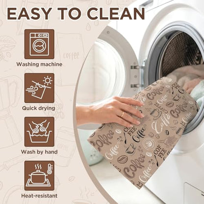 Coffee Theme Dish Drying Mat for Kitchen Counter Absorbent Microfiber Dish Drainer Mats Reusable Coffee Mat Bar for Countertop Washable Dishes Utensils Drying Pad 12x20 Inch