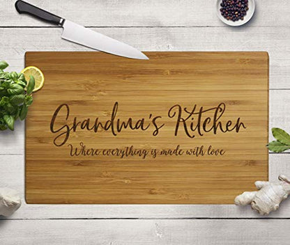 Andaz Press Large Bamboo Wood Cutting Board Gift, 17.75 x 11-inch, Grandma's Kitchen Where Everything is Made With Love, 1-Pack, Engraved Serving Chopping Board Christmas Birthday Chef Kitchen Ideas - color: Grandma
