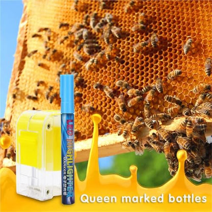 Queen Bee Marker Bottle 2pcs 8 Colors Beekeeping Marker Bottle with Marking Pen Queen King Bee Catcher Beekeeper Equipment Tool(Yellow) - color: Yellow