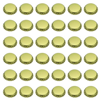 uxcell 108 Pcs Oxygen Absorbing Beer Bottle Caps, 32mm Pry Off Bulk Crown Caps Bottle Toppers for Soda Beer Wine Glass Bottles Home Brewing DIY Pendants or Craft Scrapbooks, Gold - color: Gold