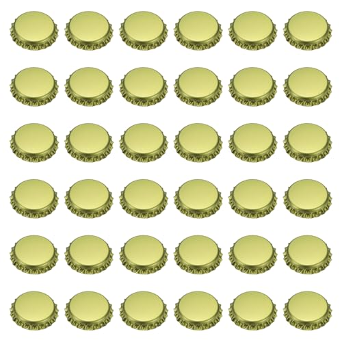 uxcell 108 Pcs Oxygen Absorbing Beer Bottle Caps, 32mm Pry Off Bulk Crown Caps Bottle Toppers for Soda Beer Wine Glass Bottles Home Brewing DIY Pendants or Craft Scrapbooks, Gold - color: Gold