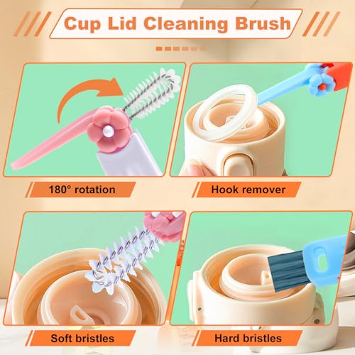 3 in 1 Cup Lid Cleaning Brush, Gap Cleaner Brushs - Home Kitchen Multifunctional Bottle Cleaning Brush Set, Portable Travel Bottle Lid Cleaner Tools, 4 PCS - color: Red Pink Blue Orange