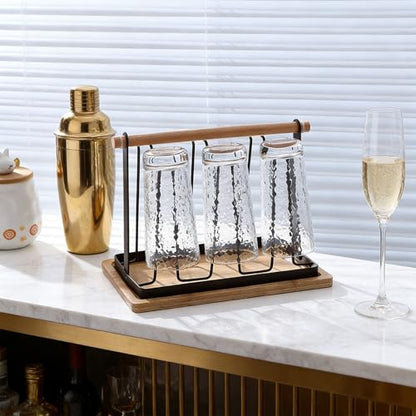 Cup Drying Rack, Bottle Drying Rack, Slanted Iron Coffee Mug Holder Stand, Countertop Glass Organizer, Removable Drain Tray Kitchen Tumbler Caddy, Counter Glass Tree - color: Black