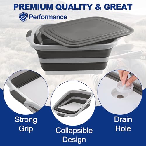 BBQ Prep Tub Collapsible with Cutting Board & Lid XXL 7.95 Gal / 66 lb Meat Marinating Basin & Barbecue Utensils - Grill Carry System - Outdoor - Gift for World Cup 2026