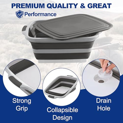BBQ Prep Tub Collapsible with Cutting Board & Lid XXL 7.95 Gal / 66 lb Meat Marinating Basin & Barbecue Utensils - Grill Carry System - Outdoor - Gift for World Cup 2026
