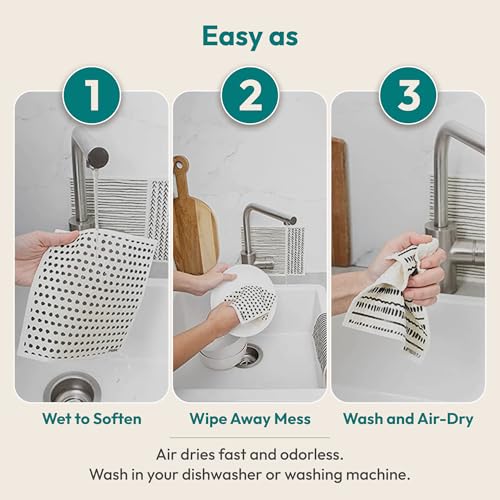 FEBU Swedish Dishcloths for Kitchen | 5 Pack Stamps Reusable Paper Towels Washable | Swedish Dish Towels | Non-Scratch Cellulose Sponge Cloths | No Odor, Biodegradable Cleaning Cloths - color: Stamps