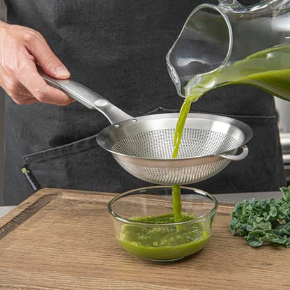 Restaurantware Fine Mesh Strainer - 1 Count - Met Lux 13.19" x 6.3" Stainless Steel Fine Mesh Sieve, Adjustable Tilt Strainer, Hanging Hole, Easy to Clean - Sieve For Flour and Juice - size: 13.25" x 6.25"